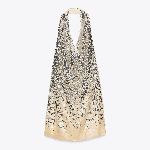 NWTโZARA ZW COLLECTION SEQUIN HALTER DRESS - Picture 13 of 16